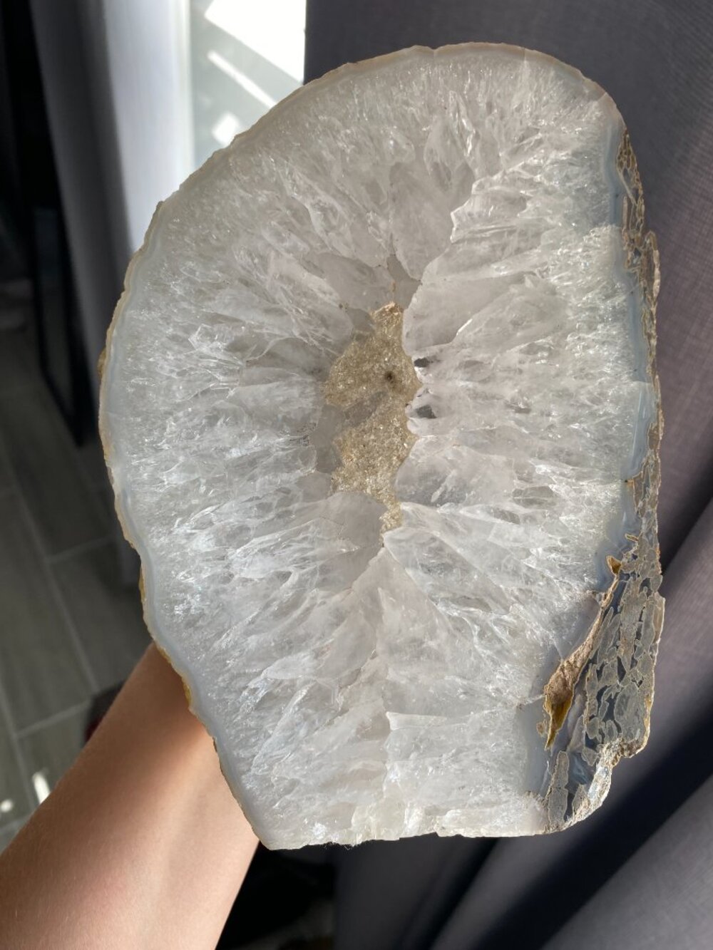 Quartz Crystal Geode Lamp, One of a Kind, Polished Face